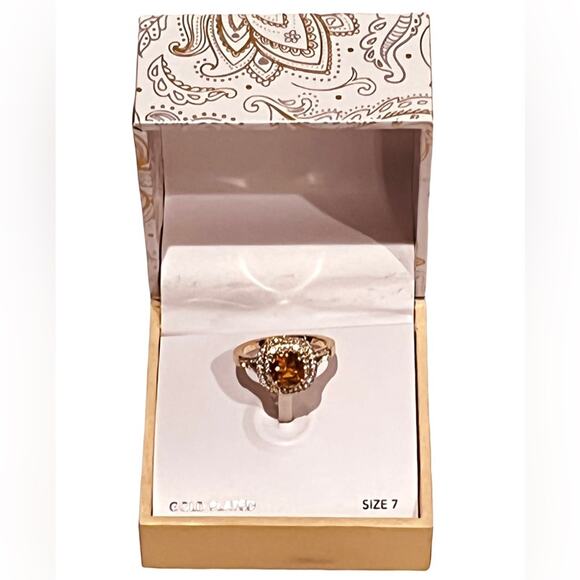 NEW Charter Club Gold Tone RING Size 7 Double Halo Cognac Crystal Macy’s Boxed - Picture 6 of 7